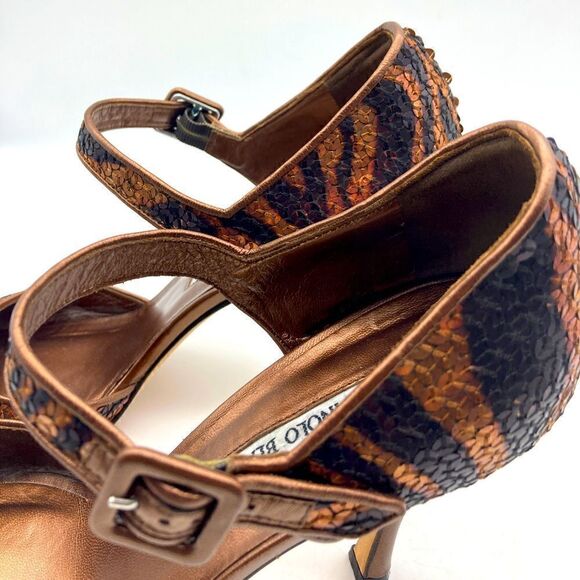 Manolo Blahnik Bronze Sequin/Leather Heels Size 39,5/9,5 - Picture 9 of 12